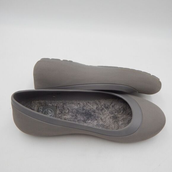 Crocs Women's Gray Mammoth Ballet Flats Slip On Size 7 Faux Fur Lined Shoes - Picture 11 of 12